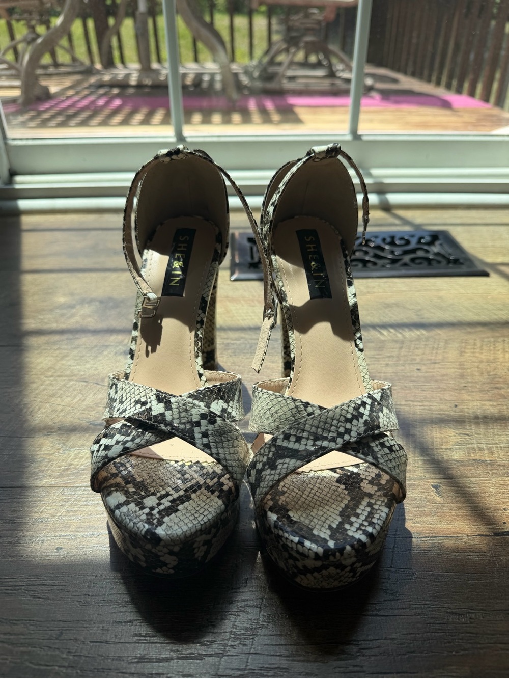 SHEIN Neutral Snake-Print Platform Heels